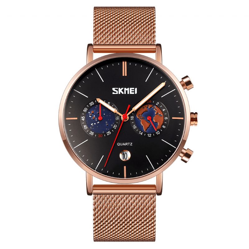 Skmei 9231 Moda Męskie Zegarek Luminous Date Display Chronograph Creative Small Dial Mesh Belt Quartz Watch