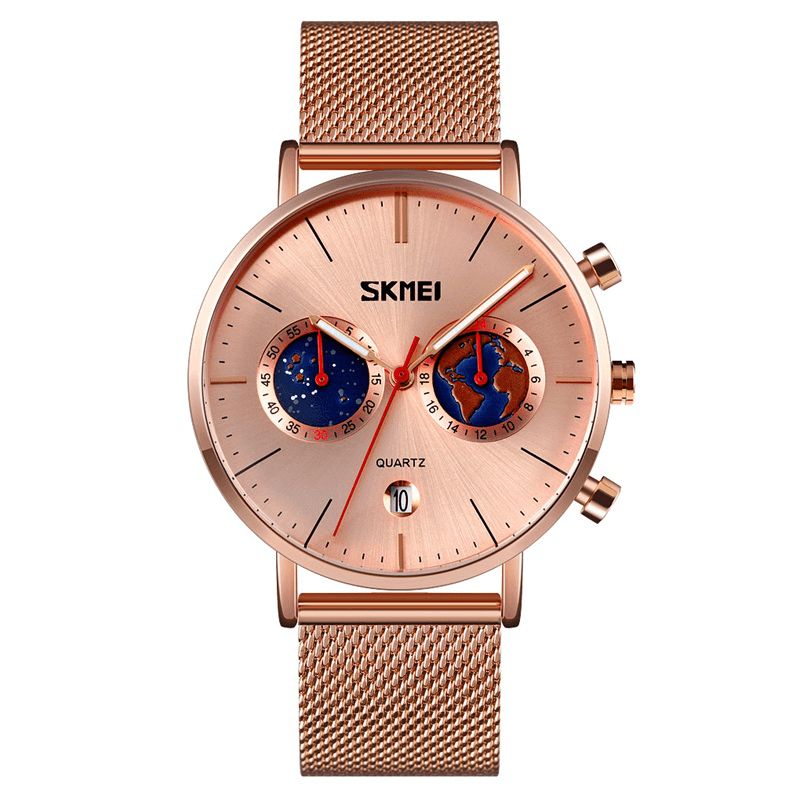 Skmei 9231 Moda Męskie Zegarek Luminous Date Display Chronograph Creative Small Dial Mesh Belt Quartz Watch