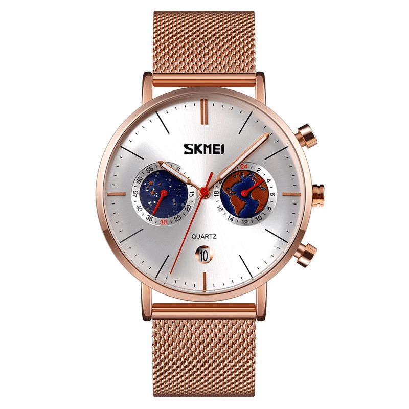 Skmei 9231 Moda Męskie Zegarek Luminous Date Display Chronograph Creative Small Dial Mesh Belt Quartz Watch