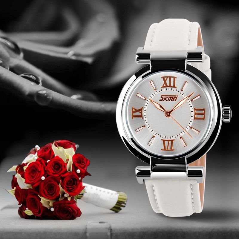 Skmei Moda Damskie Zegarek Wodoodporny Skórzany Pasek Codzienne Quartz Watch