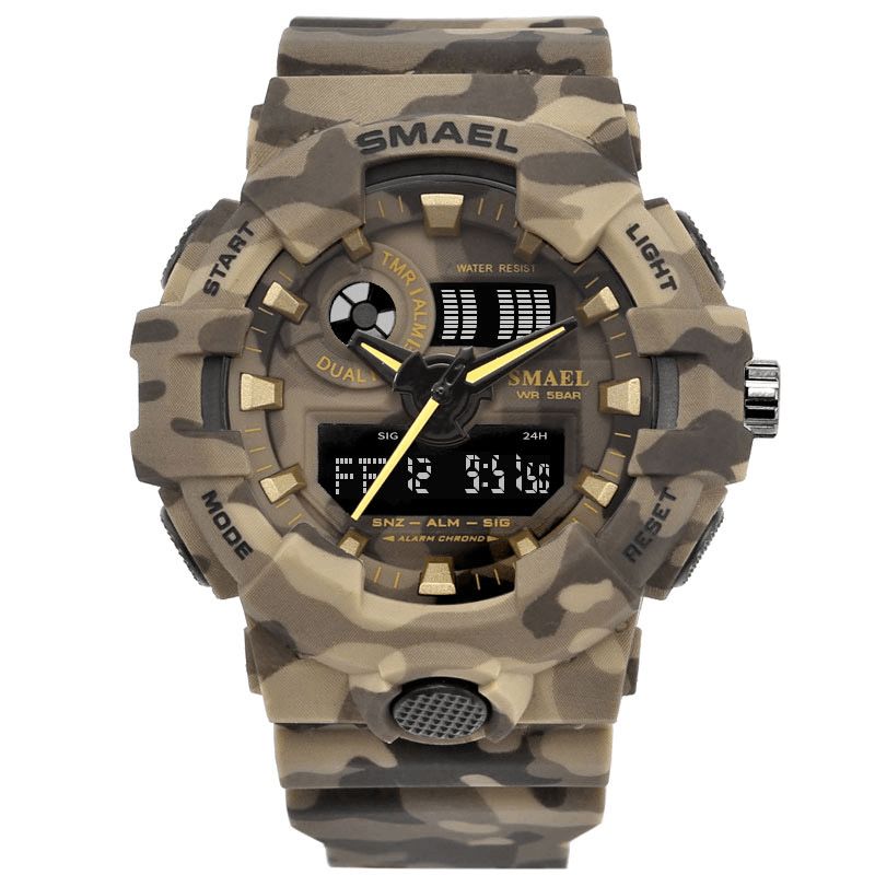 Smael 8001 Cyfrowy Zegarek Kamuflaż Militray Podwójny Wyświetlacz Mężczyźni Sport Outdoor Wrist Watch