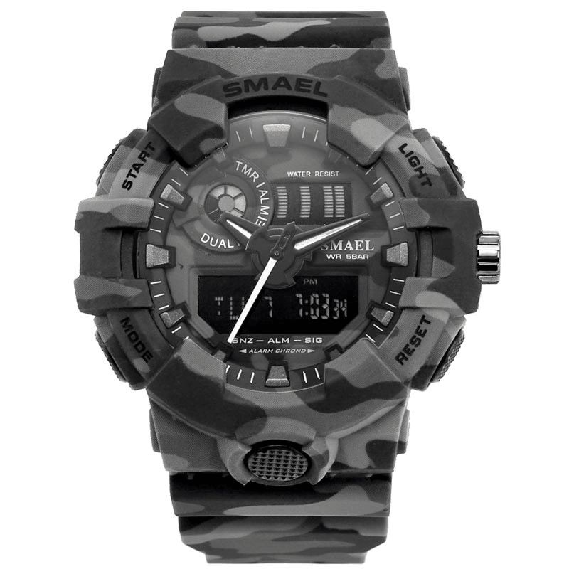 Smael 8001 Cyfrowy Zegarek Kamuflaż Militray Podwójny Wyświetlacz Mężczyźni Sport Outdoor Wrist Watch