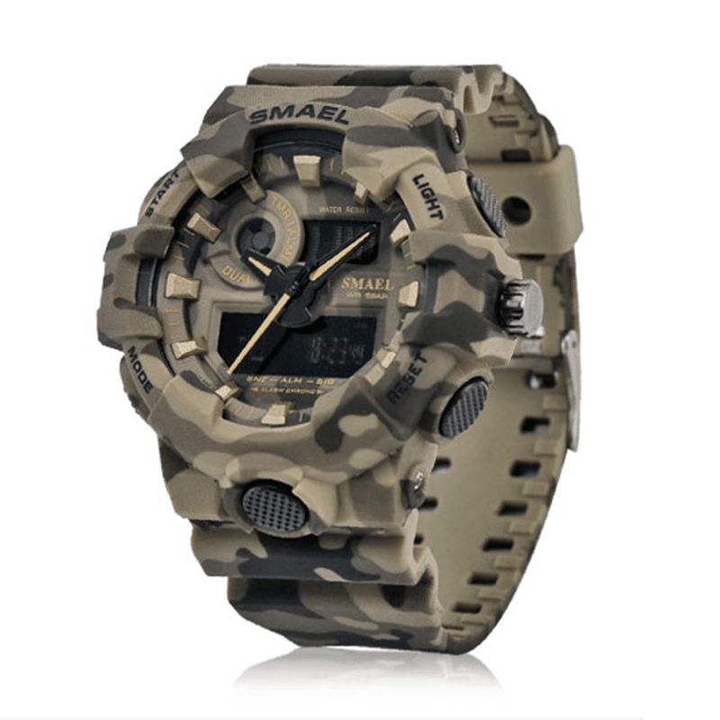 Smael 8001 Cyfrowy Zegarek Kamuflaż Militray Podwójny Wyświetlacz Mężczyźni Sport Outdoor Wrist Watch