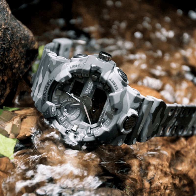 Smael 8001 Cyfrowy Zegarek Kamuflaż Militray Podwójny Wyświetlacz Mężczyźni Sport Outdoor Wrist Watch