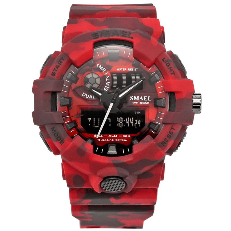 Smael 8001 Cyfrowy Zegarek Kamuflaż Militray Podwójny Wyświetlacz Mężczyźni Sport Outdoor Wrist Watch