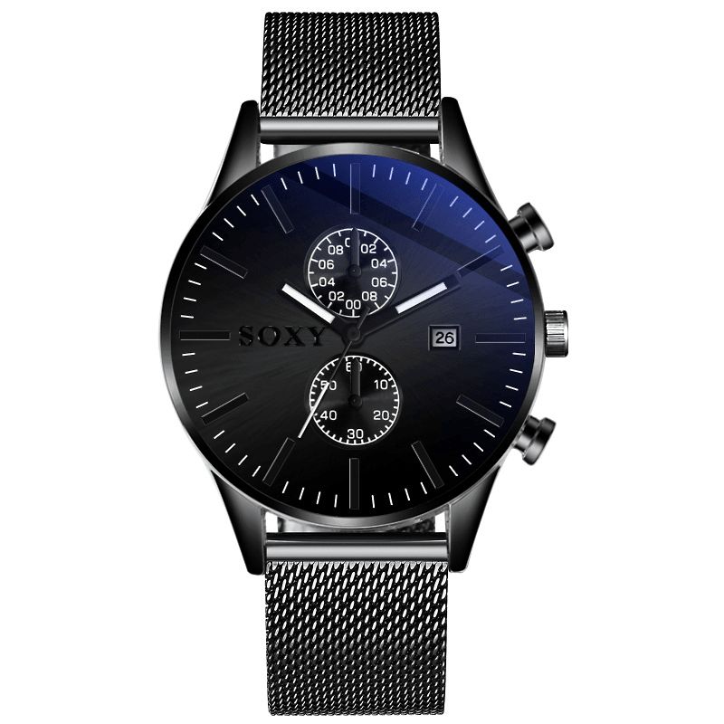 Soxy 0163 Mesh Steel Dekoracyjna Tarcza Męskie Wrist Zegarek Zegarki Kwarcowe W Stylu Biznesowym