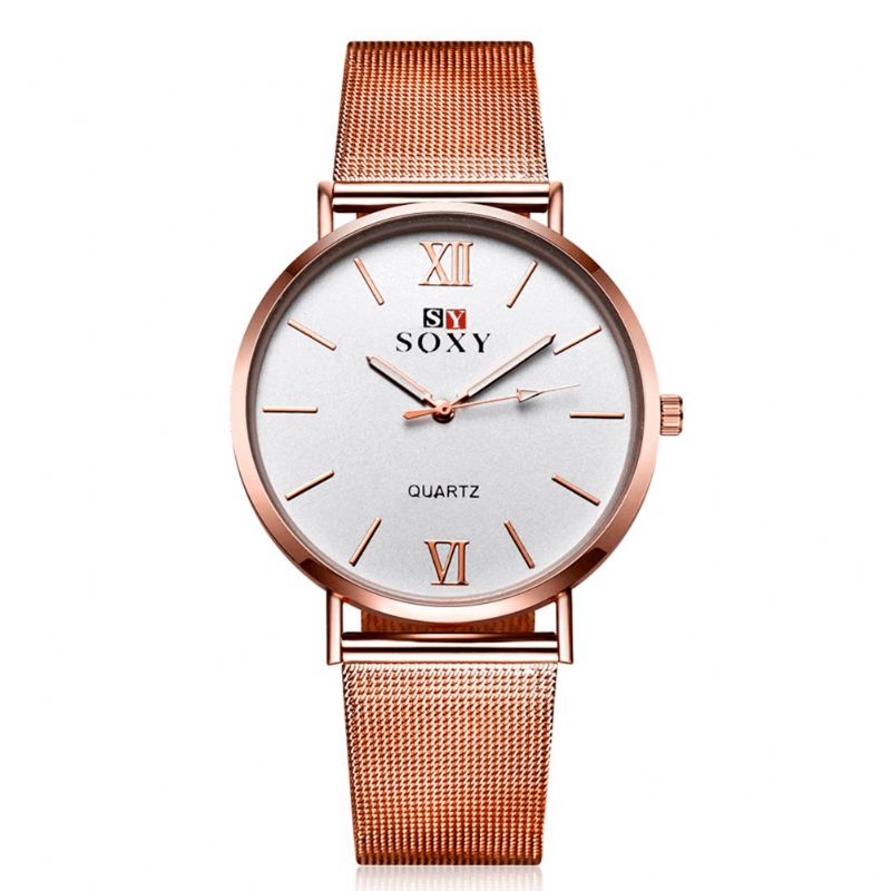 Soxy Moda Style Kobiety Wrist Zegarek Ladies Dress Prosta Tarcza Rose Gold Pasek Ze Stali Nierdzewnej Zegarek Kwarcowy