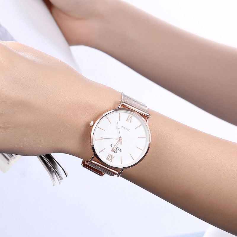 Soxy Moda Style Kobiety Wrist Zegarek Ladies Dress Prosta Tarcza Rose Gold Pasek Ze Stali Nierdzewnej Zegarek Kwarcowy