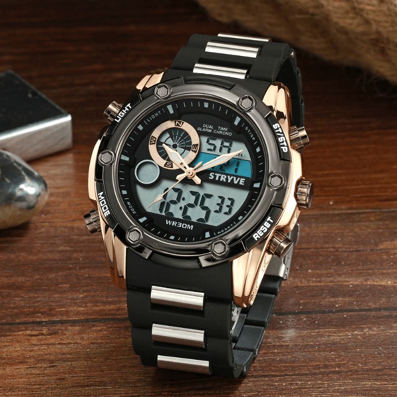 Stryve S8006 Podwójny Wyświetlacz Cyfrowy Zegarek Chronograf Alarm Stoper Luminous Display Sport Watch