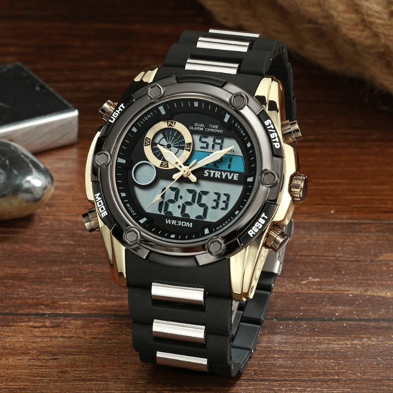 Stryve S8006 Podwójny Wyświetlacz Cyfrowy Zegarek Chronograf Alarm Stoper Luminous Display Sport Watch