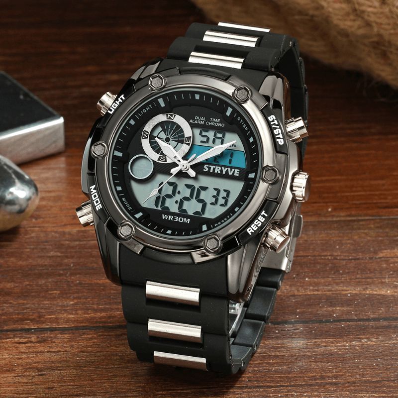 Stryve S8006 Podwójny Wyświetlacz Cyfrowy Zegarek Chronograf Alarm Stoper Luminous Display Sport Watch