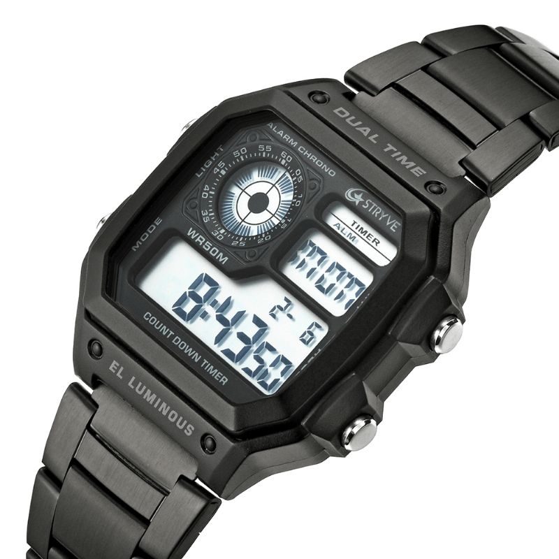 Stryve S8007 Luminous Display Alarm Data Tydzień Wyświetlacz Odliczanie Męskie Sport Cyfrowy Zegarek