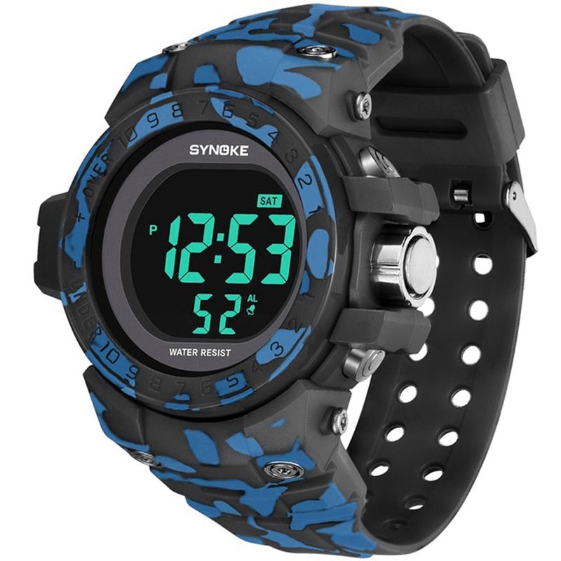 Synoke 9030 Moda Męskie Zegarek Wodoodporny Wyświetlacz Tygodnia Alarm El Light Camouflage Digital Watch