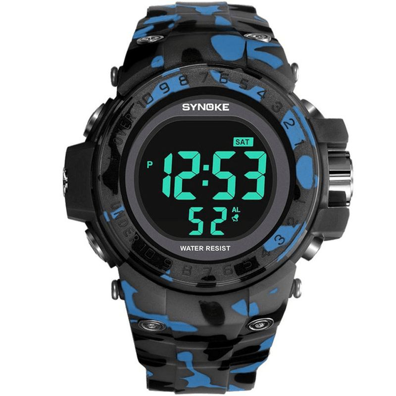 Synoke 9030 Moda Męskie Zegarek Wodoodporny Wyświetlacz Tygodnia Alarm El Light Camouflage Digital Watch