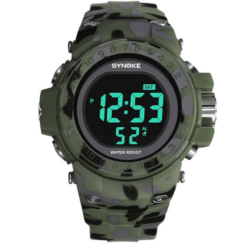 Synoke 9030 Moda Męskie Zegarek Wodoodporny Wyświetlacz Tygodnia Alarm El Light Camouflage Digital Watch