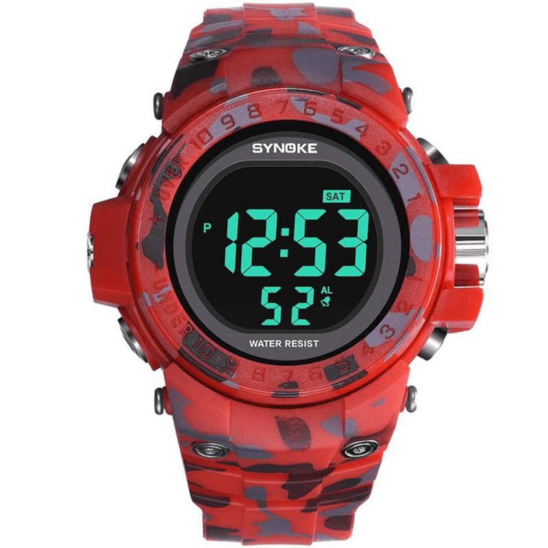 Synoke 9030 Moda Męskie Zegarek Wodoodporny Wyświetlacz Tygodnia Alarm El Light Camouflage Digital Watch