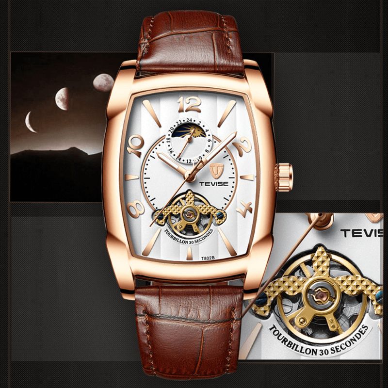 Tevise T802B Business Style Męskie Wrist Zegarek Moonphase Wyświetlacz Daty Automatyczny Zegarek Mechaniczny