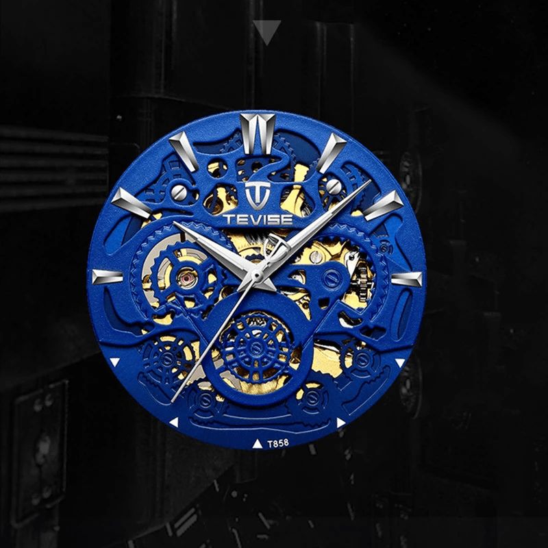 Tevise T858 Zegarek 3D Dial Design Męskie Wrist Zegarek Luminous Display W Pełni Stalowy Automatyczny Zegarek Mechaniczny