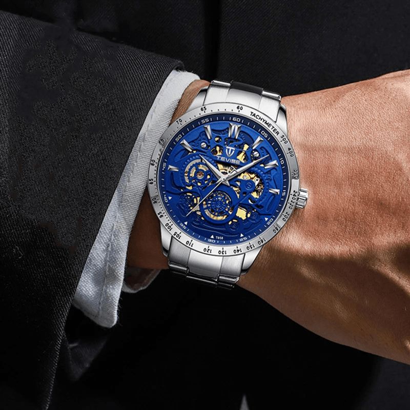 Tevise T858 Zegarek 3D Dial Design Męskie Wrist Zegarek Luminous Display W Pełni Stalowy Automatyczny Zegarek Mechaniczny