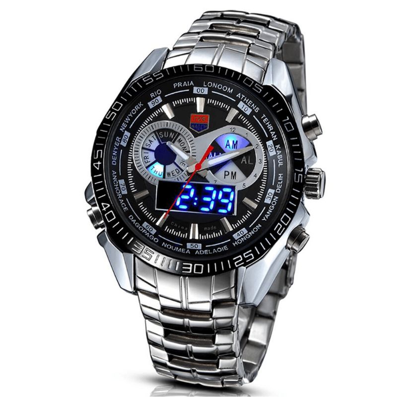 Tvg 468 Męskie Luxury Steel Band Date Luminous Display Moda Sport Dual Display Digital Watch