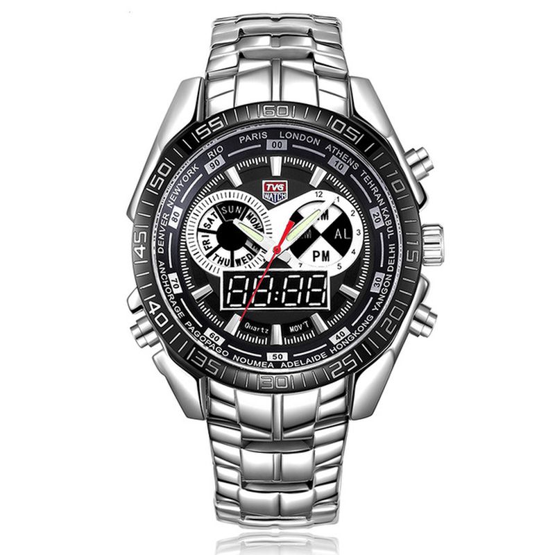 Tvg 468 Męskie Luxury Steel Band Date Luminous Display Moda Sport Dual Display Digital Watch