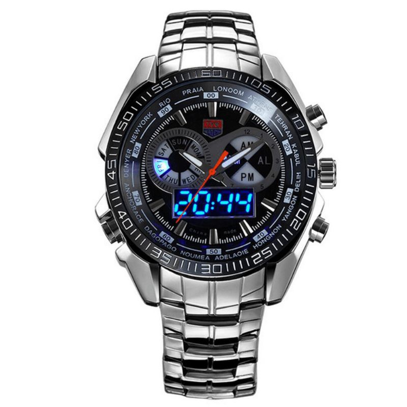 Tvg 468 Męskie Luxury Steel Band Date Luminous Display Moda Sport Dual Display Digital Watch