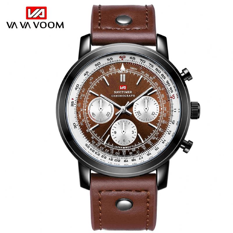 Vava Voom Va-207 Business Large Dial Prawdziwy Skórzany Pasek Chronograf Wodoodporny Męski Zegarek Kwarcowy