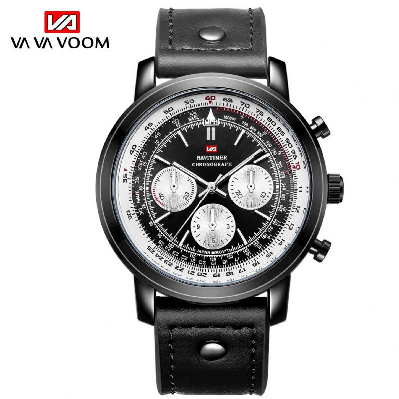 Vava Voom Va-207 Business Large Dial Prawdziwy Skórzany Pasek Chronograf Wodoodporny Męski Zegarek Kwarcowy