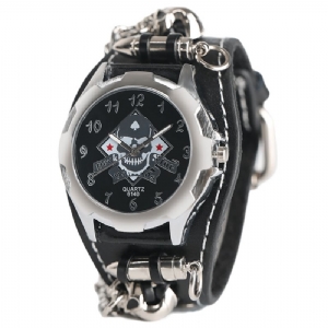 Vintage Square Dial Męskie Zegarek Hollow Skull Skórzany Zegarek Kwarcowy