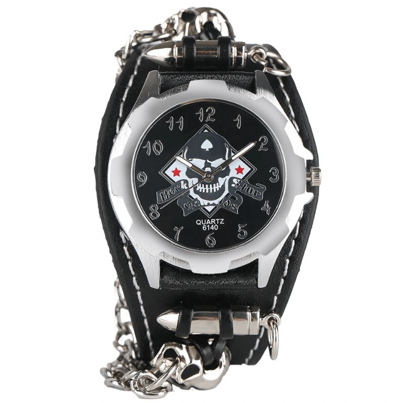 Vintage Square Dial Męskie Zegarek Hollow Skull Skórzany Zegarek Kwarcowy