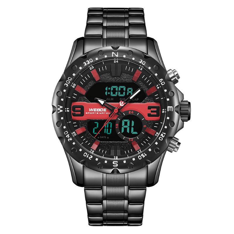 Weide Wh8502 Biznesowy Zegarek Z Podwójnym Wyświetlaczem Lcd Cyfrowy Chronograf 3Atm Wodoodporny Męski Zegarek