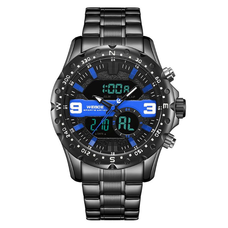 Weide Wh8502 Biznesowy Zegarek Z Podwójnym Wyświetlaczem Lcd Cyfrowy Chronograf 3Atm Wodoodporny Męski Zegarek