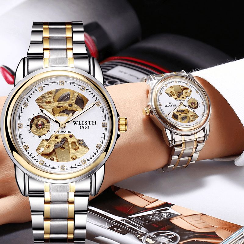 Wlisth 1001 Moda Hollow Dial Luminous Pointer Business Style Męskie Zegarek Automatyczny Zegarek Mechaniczny