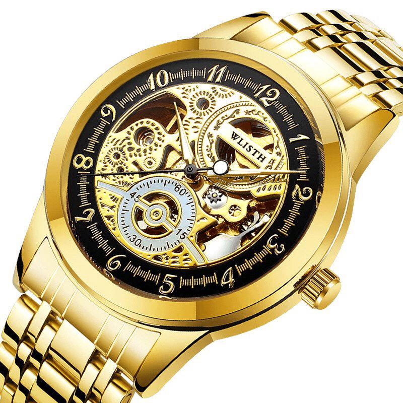 Wlisth 1012 Business Luxury Diamond Full Steel Strap Skeleton Luminous Display Męskie Wodoodporny Automatyczny Zegarek Mechaniczny