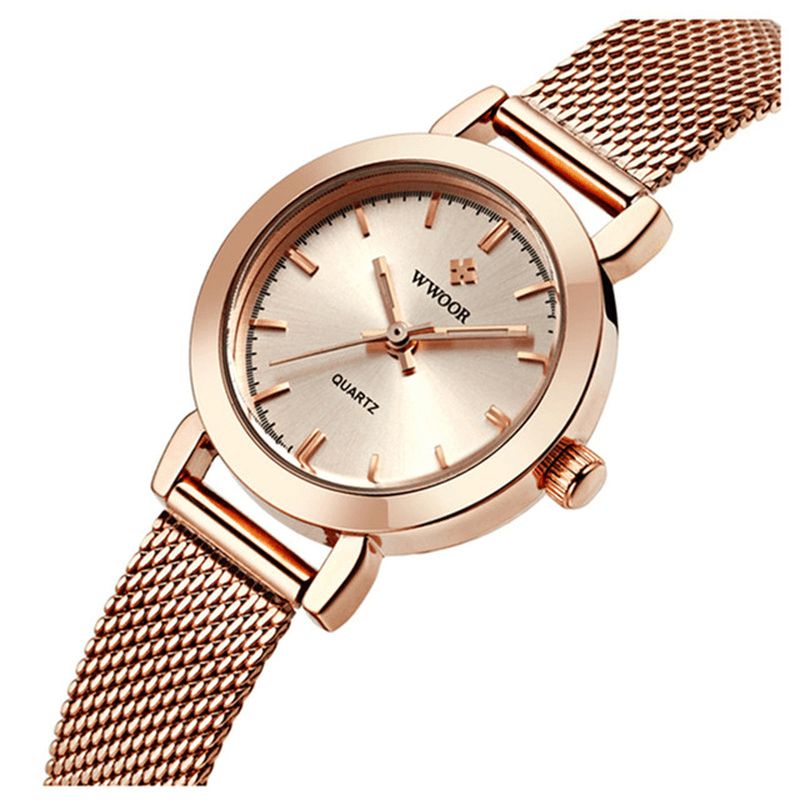 Wwoor 8823 Prosta Konstrukcja Elegancki Damski Zegarek Na Rękę Mesh Steel Clock Zegarki Kwarcowe