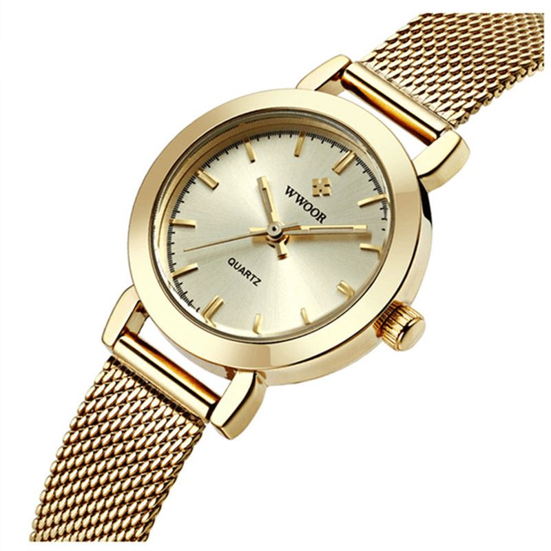 Wwoor 8823 Prosta Konstrukcja Elegancki Damski Zegarek Na Rękę Mesh Steel Clock Zegarki Kwarcowe