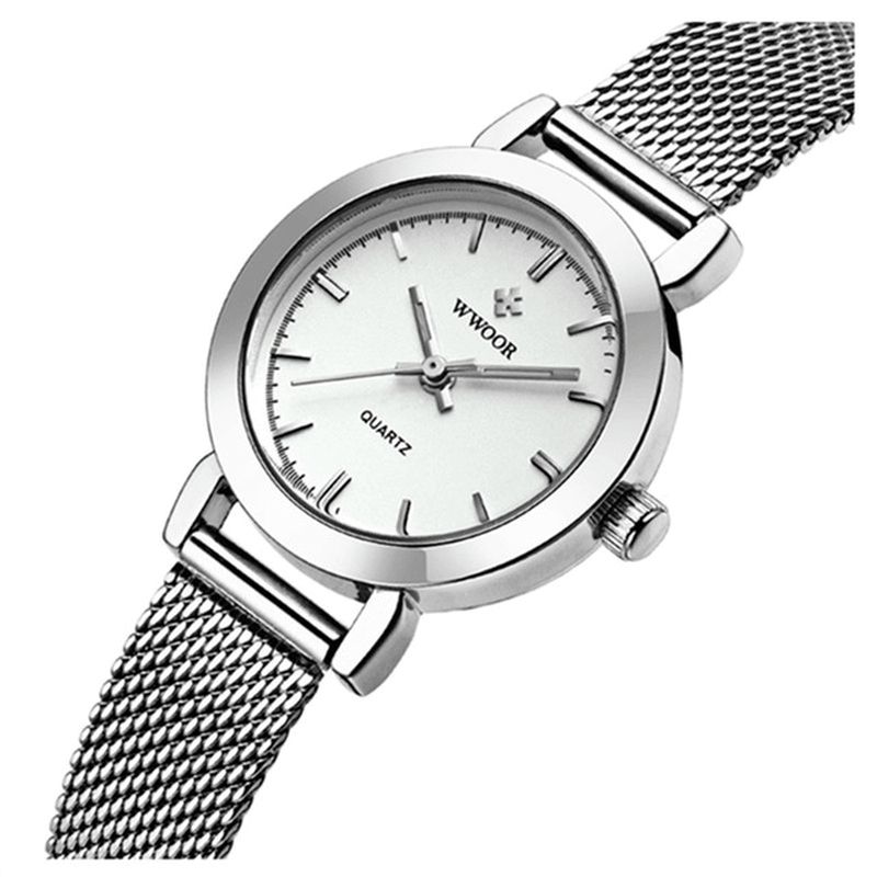 Wwoor 8823 Prosta Konstrukcja Elegancki Damski Zegarek Na Rękę Mesh Steel Clock Zegarki Kwarcowe