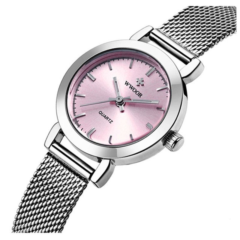 Wwoor 8823 Prosta Konstrukcja Elegancki Damski Zegarek Na Rękę Mesh Steel Clock Zegarki Kwarcowe