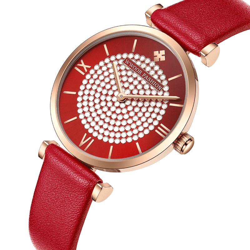 Wwoor 8851 Sky Diamond Dial Damski Zegarek Na Rękę Skórzany Pasek Do Zegarka Zegarek Kwarcowy