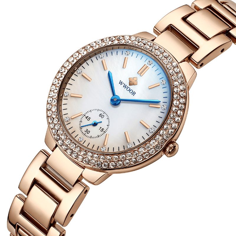 Wwoor 8854 Crystal Codzienne Style Ladies Wrist Zegarek Zegarki Kwarcowe Ze Stali Nierdzewnej