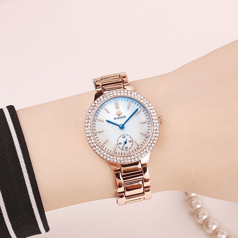 Wwoor 8854 Crystal Codzienne Style Ladies Wrist Zegarek Zegarki Kwarcowe Ze Stali Nierdzewnej