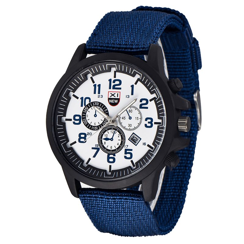 Xinew 2229D Military Codzienne Męskie Nylon Canvas Band Wyświetlacz Danych Wodoodporny Duży Sportowy Zegarek Kwarcowy