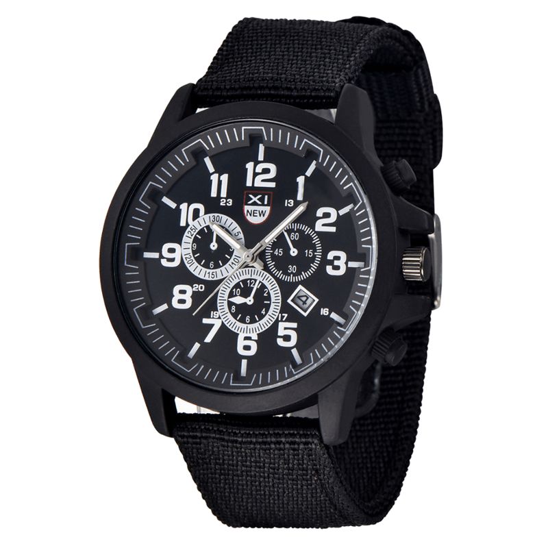 Xinew 2229D Military Codzienne Męskie Nylon Canvas Band Wyświetlacz Danych Wodoodporny Duży Sportowy Zegarek Kwarcowy