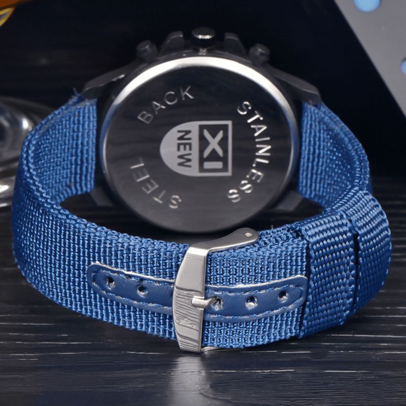 Xinew 2229D Military Codzienne Męskie Nylon Canvas Band Wyświetlacz Danych Wodoodporny Duży Sportowy Zegarek Kwarcowy