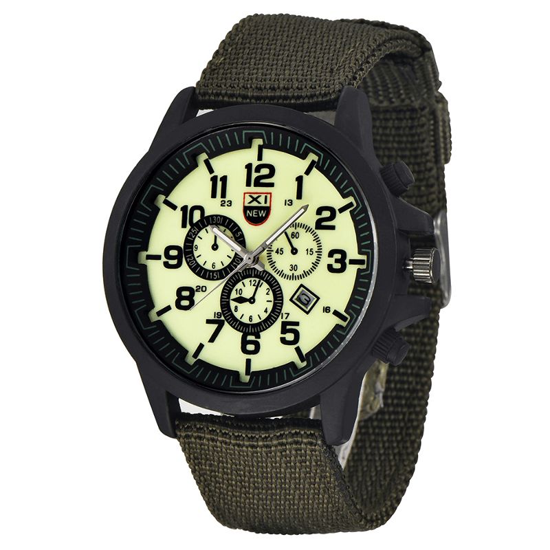 Xinew 2229D Military Codzienne Męskie Nylon Canvas Band Wyświetlacz Danych Wodoodporny Duży Sportowy Zegarek Kwarcowy