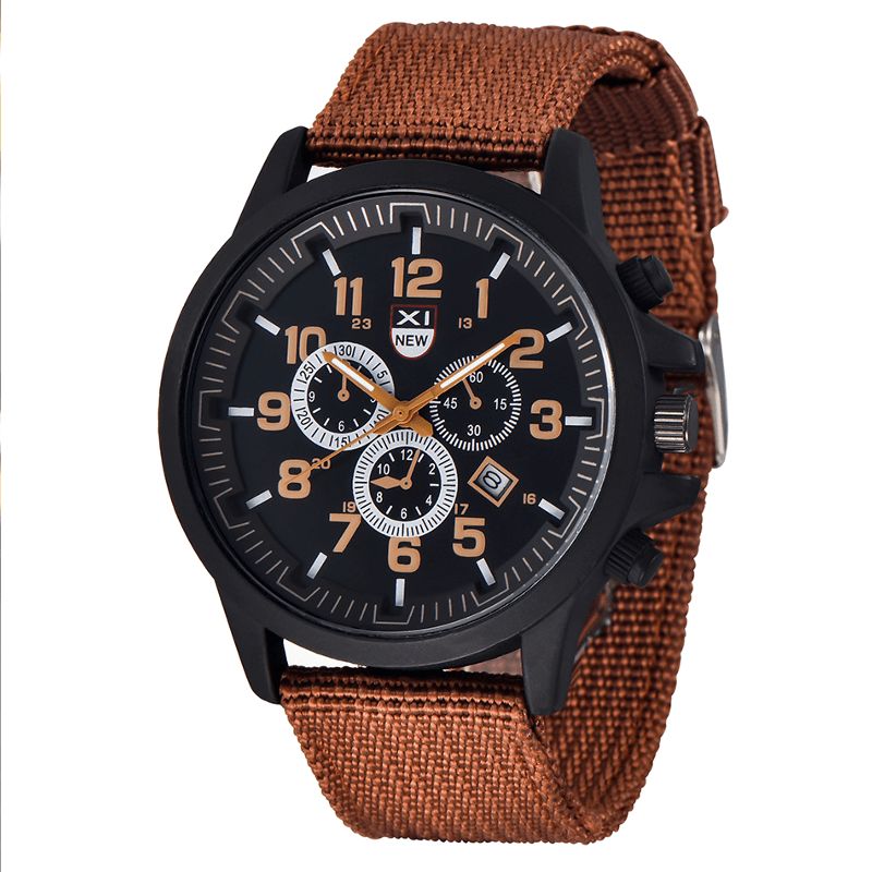 Xinew 2229D Military Codzienne Męskie Nylon Canvas Band Wyświetlacz Danych Wodoodporny Duży Sportowy Zegarek Kwarcowy