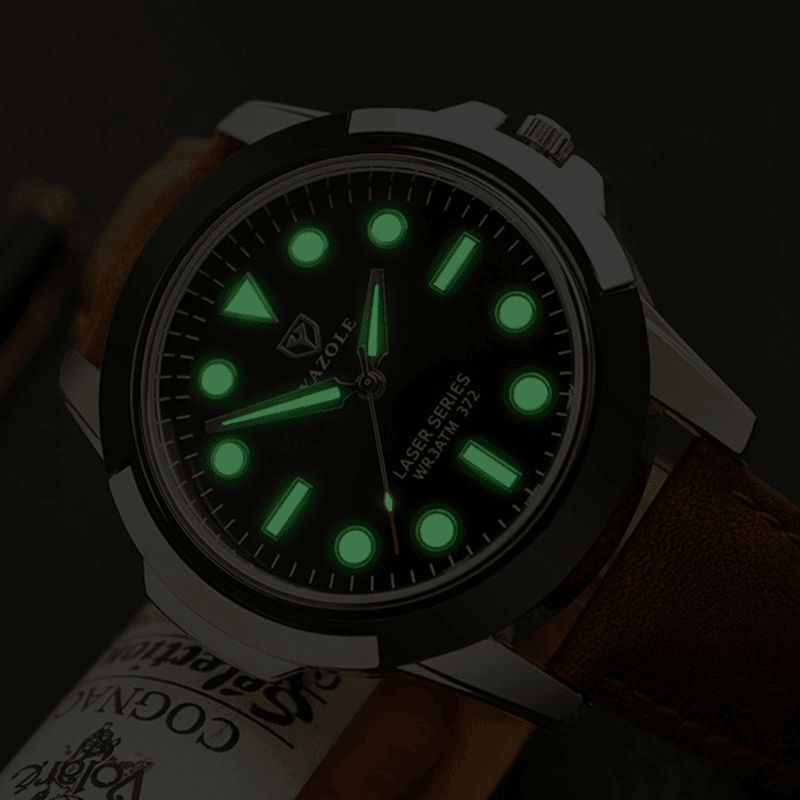 Yazole 372 Męskie Luminous Display Sport Alloy Case Poręczny Pu Band Męskie Zegarek Zegarek Kwarcowy