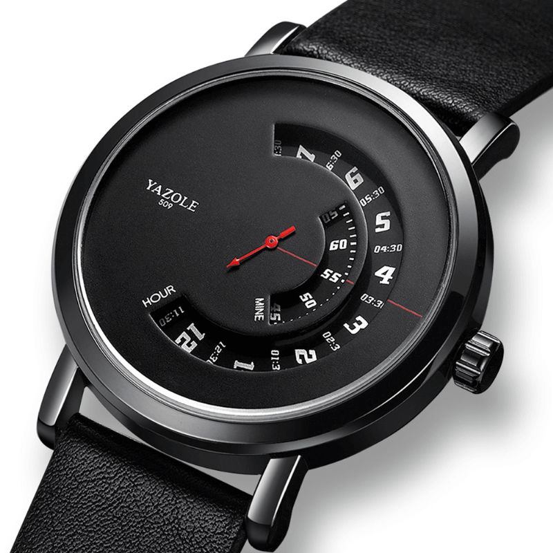 Yazole 509 Gramofon Design Moda Skórzany Pasek Red Needle Męskie Codzienne Quartz Watch