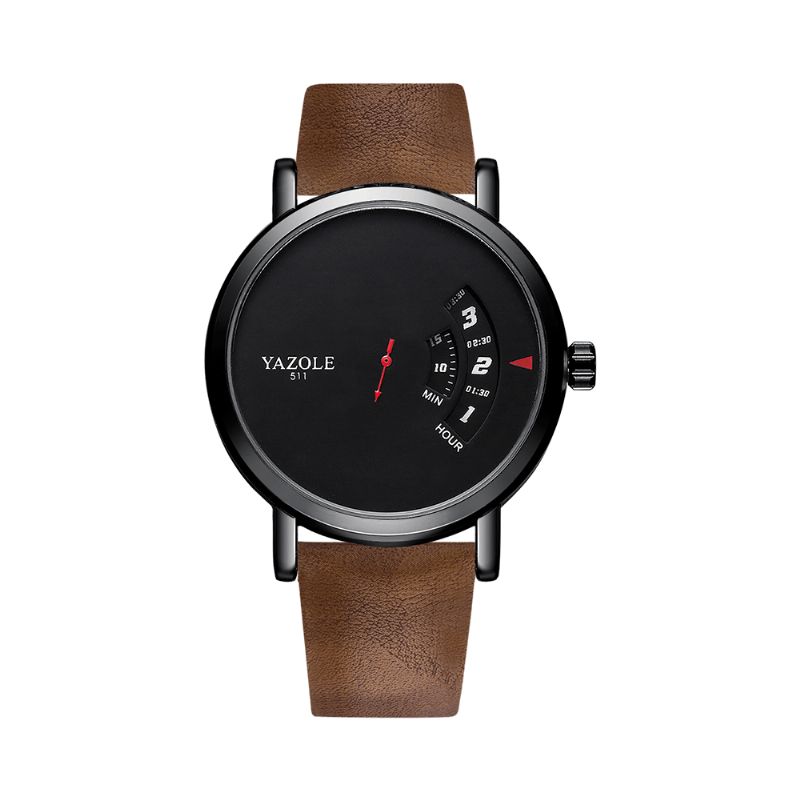 Yazole 509 Gramofon Design Moda Skórzany Pasek Red Needle Męskie Codzienne Quartz Watch