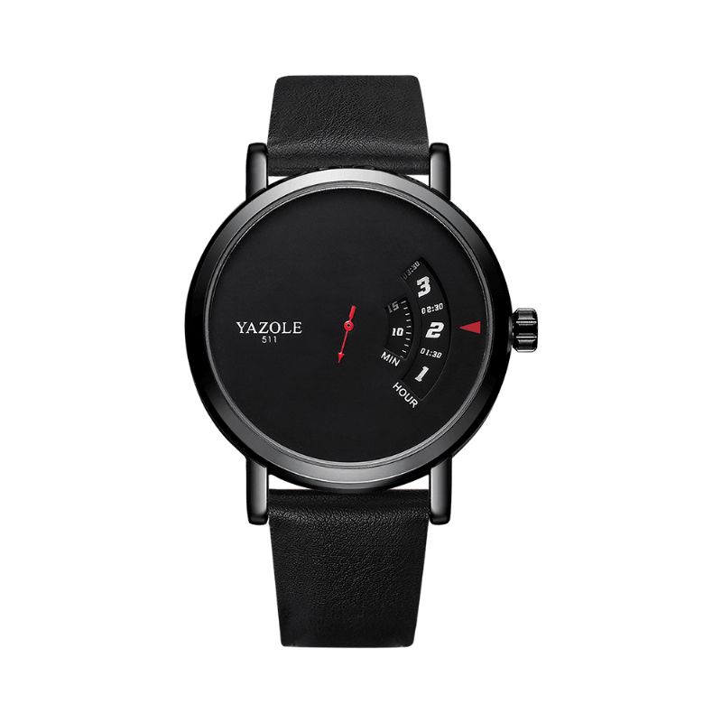 Yazole 509 Gramofon Design Moda Skórzany Pasek Red Needle Męskie Codzienne Quartz Watch